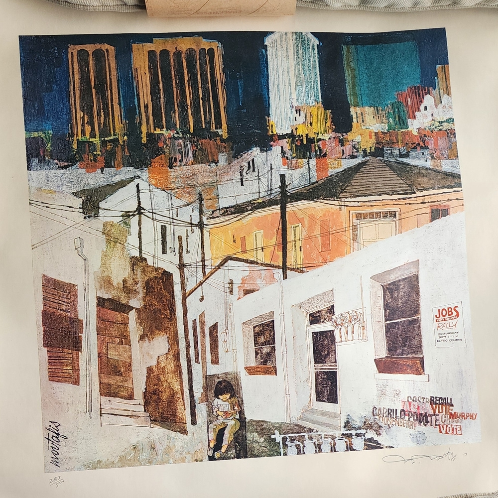 Moutafis "Promises Kept, Promises Broken" lithograph 1977 rare political art